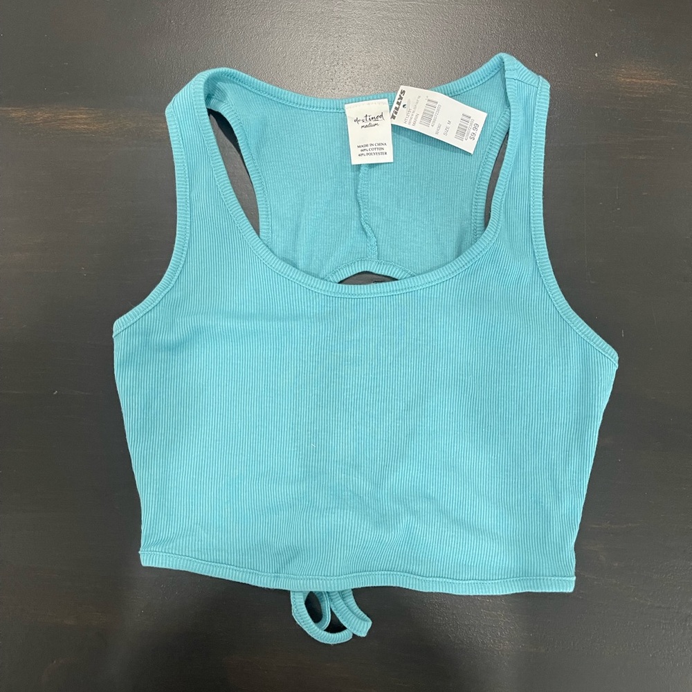 NWT Destined Blue Crop Open Back Top Sz Medium